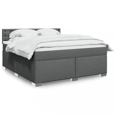 Gossi pat box spring cu saltea, gri inchis, 180x200 cm, textil foto