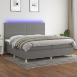 vidaXL Pat cu arcuri, saltea și LED, gri &icirc;nchis, 200x200 cm, textil