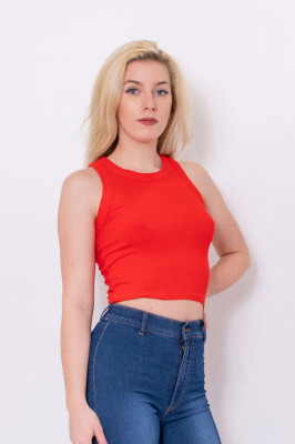 Top basic cropped rosu Pull&amp;amp;Bear foto