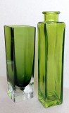 Set 2 vaze vintage patrate, din sticla de Murano verzui, pentru flori de primavara