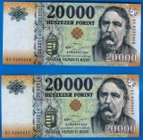 LOT 2 BANCNOTE UNGARIA - 20.000 FORINT 2016, SERII CONSECUTIVE, STARE AUNC/UNC