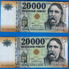 LOT 2 BANCNOTE UNGARIA - 20.000 FORINT 2016, SERII CONSECUTIVE, STARE AUNC/UNC