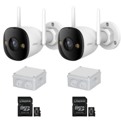 Kit supraveghere 2 camere Wi-Fi IMOU 5MP Dual Light 30m Microfon Difuzor Alarma, 2 x carduri memorie 64GB, 2 x doze montaj SafetyGuard Surveillance foto