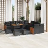 Set de canapea pentru gradina Gossi cu perne negru poli ratan acacia, set de dining pentru gradina Gossi cu 4 piese cu perne negru poli ratan acacia