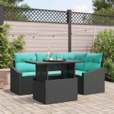 Cumpara ieftin Set de canapea de grădină cu 6 piese și perne din rattan negru