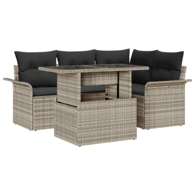 vidaXL Set de canapele pentru grădină 5 pcs Gri deschis Rattan poli 3357015 foto