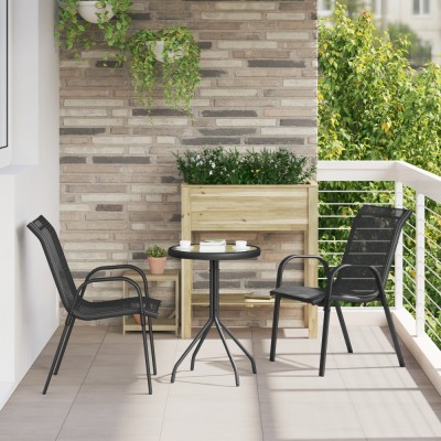 vidaXL Set Bistro 3 Piese Negru Textilenă și Oțel foto