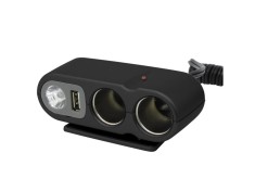 Priza auto dubla Carpoint cu 2 iesiri de bricheta 2 x 12 V max. 5A si 1 pentru USB 5V 1A si lumina
