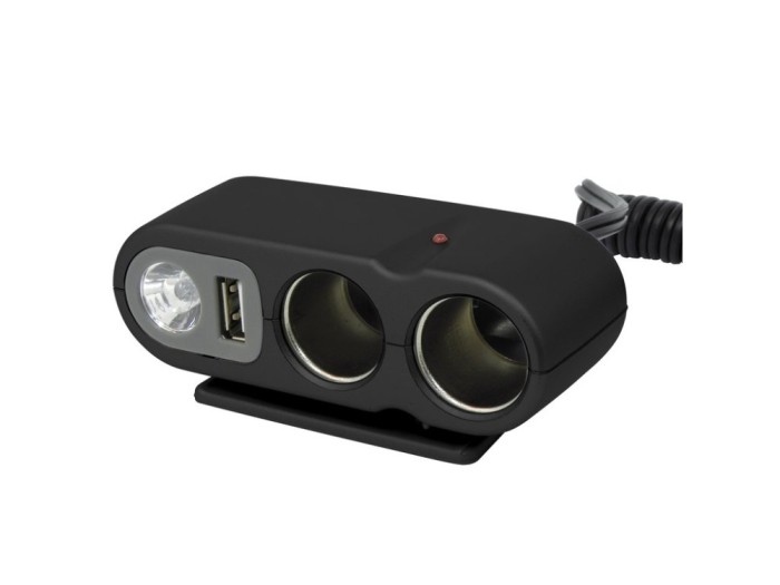 Priza auto dubla Carpoint cu 2 iesiri de bricheta 2 x 12 V max. 5A si 1 pentru USB 5V 1A si lumina