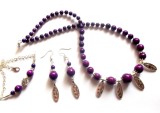 set colier ,bratara reglabila si cercei cu howlite mov 41430