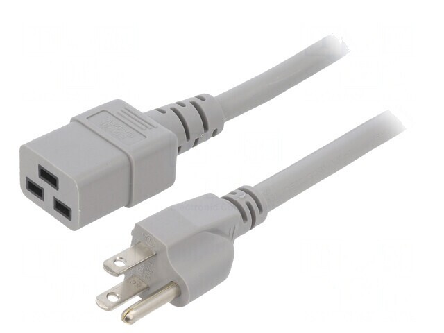 Cablu Alimentare IEC C19 la NEMA 5-15 5m Gri 15A