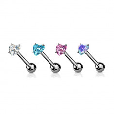 316L piercing din oțel - culoare argintie, bară netedă, inimă de zircon, PVD - Culoare zirconiu piercing: Albastru deschis - Q