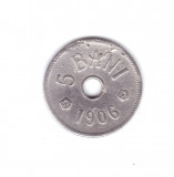 Moneda 5 bani 1906, circulata, stare relativ buna, curata, Nichel