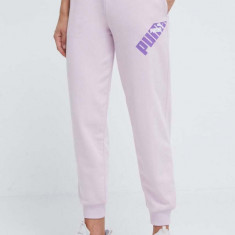 Puma pantaloni de trening culoarea violet, cu imprimeu 677895