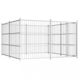 Padoc caini vidaXL exterior 300x300x185cm, otel galvanizat, argintiu, siguranta cu zavor