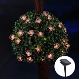 Ghirlanda luminoasa cu panou solar Hoff, exterior, flori roz, 25 LED-uri cu lumina calda, 5.4 m, functie statica si flash