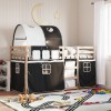 VidaXL Pat supraetajat de copii perdele, alb/negru, 90x190 cm lemn pin