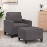 VidaXL Fotoliu canapea cu taburet, gri, 60 cm, piele ecologică 3201021