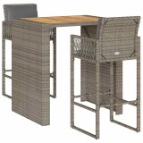 Cumpara ieftin Set mobilier bar de gradina, cu perne, 3 piese, gri, poliratan