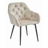 Scaun stil fotoliu bucatarie/living, Artool, Forio, catifea, metal, bej si negru, 61x55.5x81 cm, Leobert