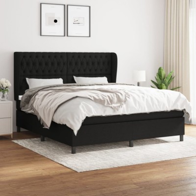 vidaXL Pat box spring cu saltea, negru, 180x200 cm, catifea 3128223 foto