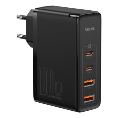 Incarcator 2x USB-C PD 100W, 2x USB-A QC3.0 with Cable Type-C to Type-C - Baseus (CCGAN2P-L01) - Black foto