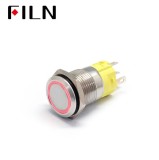 Buton push iluminat cu mentinere, 5A 12, 24V DC, 16mm, IP67, metalic, inel LED rosu, 5 pini, FLM16-FJ-1-EX000-S11Z5-RED