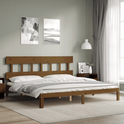vidaXL Cadru pat cu tăblie, maro miere, 200x200 cm, lemn masiv foto