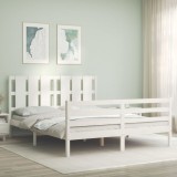 VidaXL Cadru de pat cu tăblie, alb, king size, lemn masiv