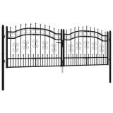 Cumpara ieftin Poarta de gard cu varf tip sulita, neagra, 305x100 cm, otel vopsit in camp electrostatic