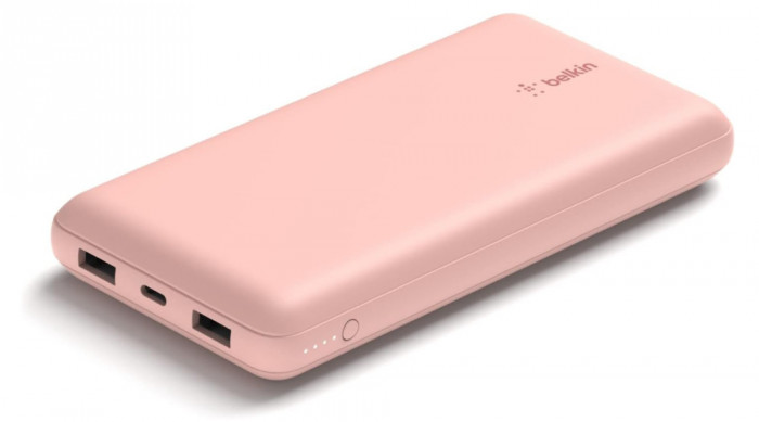 Baterie externa de 20000 mAh Belkin USB-C, 2 porturi USB-A, roz - RESIGILAT