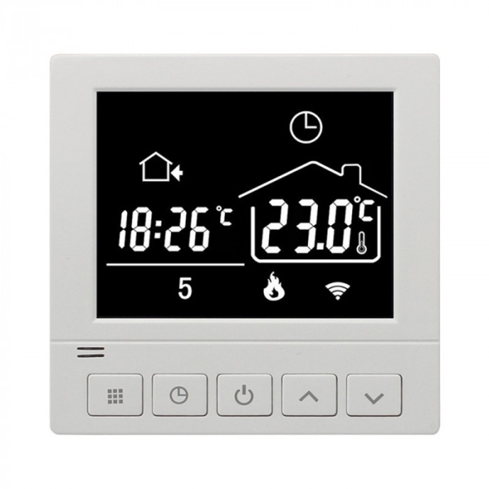 Termostat inteligent Techstar&reg; 3105 Smart WiFi pentru incalzire electrica in pardoseala, Ecran Digital, Incastrabil, 3520W, 16A, compatibil Smart Life