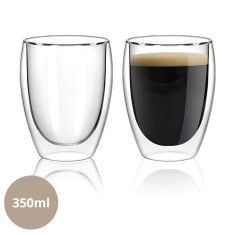 Set 2 cesti termice cu pereti dubli Koken strat protector, din sticla borosilicata, 350 ml, Transparent