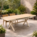 Masa gradina extensibila 180-240 cm din aluminiu cu blat aspect lemn, 180-240x90x76 cm, bej Household NewTrend