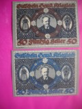 HOPCT BANCNOTA NOTGELD NR 22 - KRIEGLACH - SET 2 -50 SI 50 HELLER 1920 -AUSTRIA