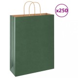 vidaXL Saci de h&acirc;rtie 250 buc cu m&acirc;nere verde 32x12x42 cm