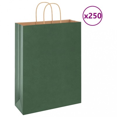 vidaXL Saci de h&amp;acirc;rtie 250 buc cu m&amp;acirc;nere verde 32x12x42 cm foto