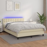 Cumpara ieftin Pat cu arcuri, saltea și LED, crem, 140x200 cm, piele eco