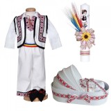 Set botez traditional baiat, trusou botez landou, lumanare si costum popular,