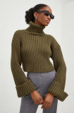 Cumpara ieftin Answear Lab pulover femei, culoarea verde, călduros, cu guler