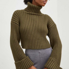 Answear Lab pulover femei, culoarea verde, călduros, cu guler