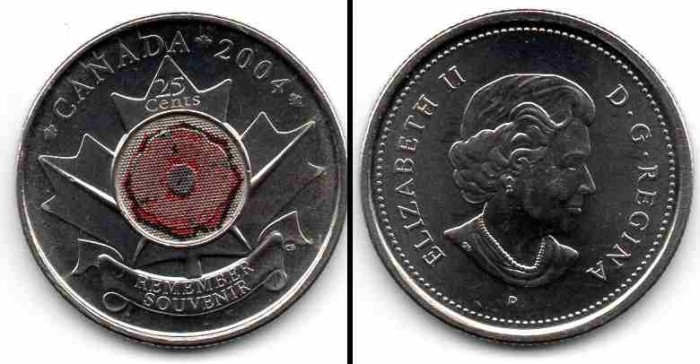 CANADA 2004 25 cents Remember Souvenir, color