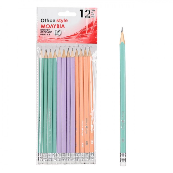 Creioane HB, Monybia, Set 12 Bucăți, Multicolor, Cu Radieră
