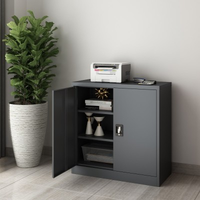 Dulap birou Molise 90 x 40 x 90 cm cu 2 chei gri inchis [en.casa] HausGarden Leisure foto