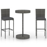 Cumpara ieftin Set mobilier bar de gradina, cu perne, 3 piese, gri, poliratan