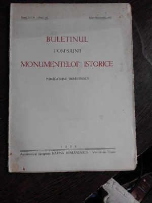 BULETINUL COMISIUNII MONUMENTELOR ISTORICE, IULIE-SEPTEMBRIE 1935 foto