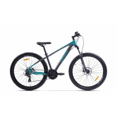 Bicicleta MTB Pegas Drumet, cadru aluminiu, marime XS, 24 viteze, manete schimbator Shimano, frane disc fata/spate, roti 27.5 inch, Turcoaz