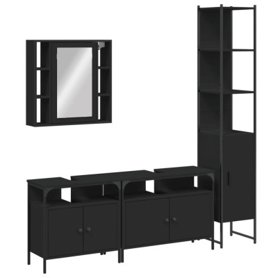 Set dulapuri de baie, 4 piese, negru, lemn prelucrat foto