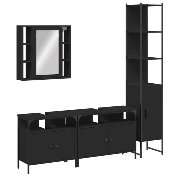Set dulapuri de baie, 4 piese, negru, lemn prelucrat