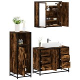 VidaXL Set mobilier de baie, 3 piese, stejar fumuriu, lemn prelucrat